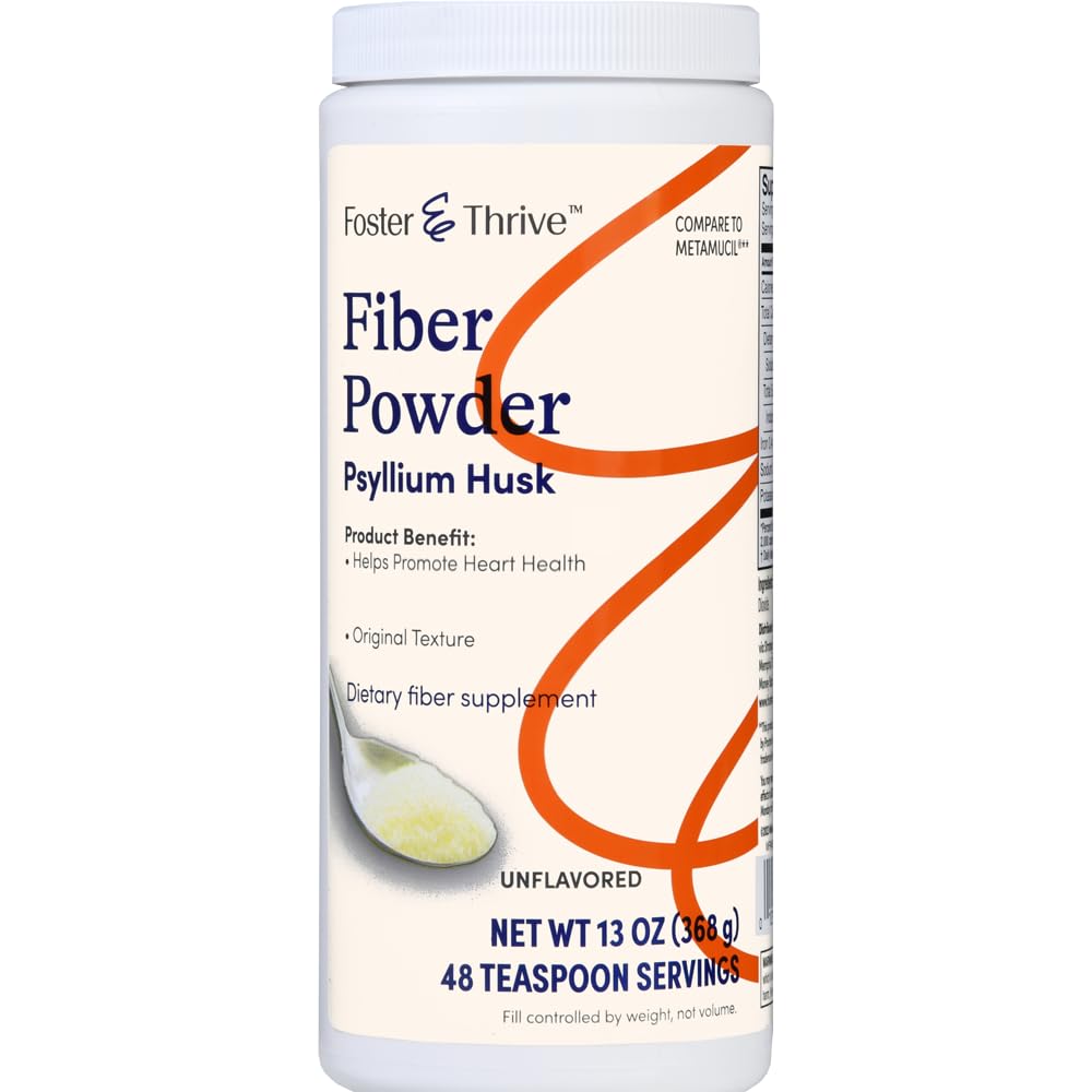 Foster & Thrive Daily Psyllium Husk Powder Supplement, 4-in-1 Fiber for Digestive Health Laxative, Relieves Occasional Constipation, Sweetened w/Real Sugar, Original Flavor, 48 Doses