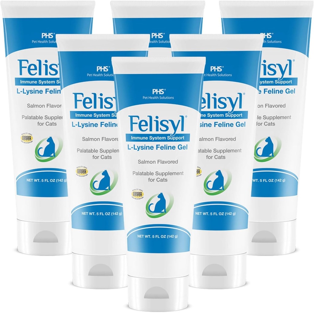 L-Lysine Gel for Cats (5oz) – Supports Immune, Respiratory, and Eye Health. Eases Sneezing, Runny Nose, and Watery Eyes. Tasty Salmon Flavor - Made in The USA (6 Pack)