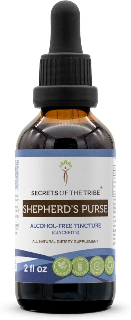 Secrets of the Tribe Shepherd's Purse Alcohol-Free Liquid Extract, Shepherd's Purse (Capsella Bursa-Pastoris) Dried Herb (2 FL OZ)