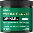 Satoomi 10in1 Clove Supplement Rich in Vitamins & Minerals for Digestive, Immune System, Bone & Heart Health with Wormwood, Black Walnut, Cinnamon, Turmeric, Ginger, Cardamom - 60 Capsules