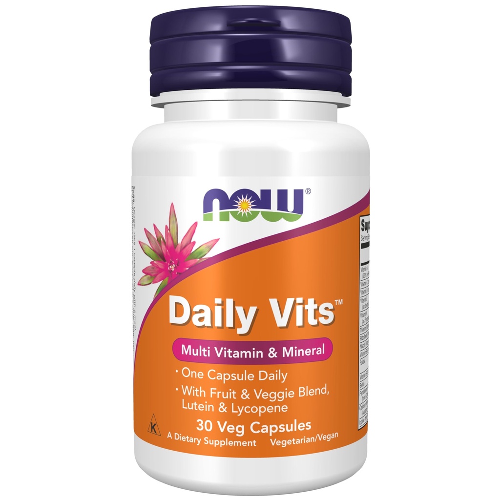 NOW Foods Supplements, Daily Vits™with Fruit & Veggie Blend, Lutein and Lycopene, 30 Veg Capsules