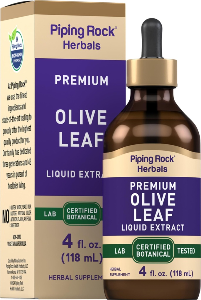 Piping Rock Olive Leaf Extract Liquid Drops | 4 Fl Oz | Alcohol Free Tincture | Herb Supplement | Olea Europaea | Vegetarian, Non-GMO, Gluten Free