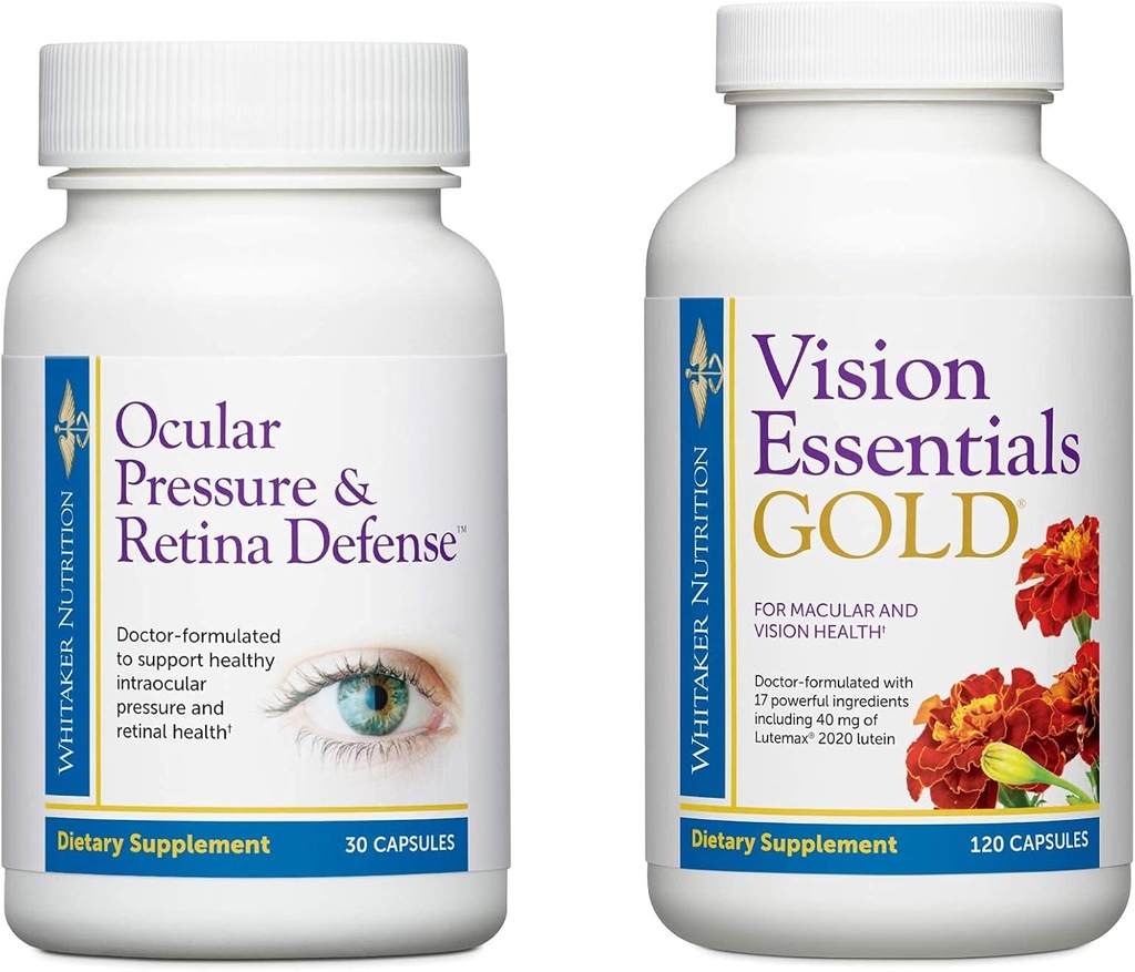 Premium Eye Health Bundle Includes Vision Essentials Gold, with 40 Mg of Lutein, for Healthy Visual Function and Ocular Pressure & Retina Defense to Support Healthy Intraocular Pressure Levels