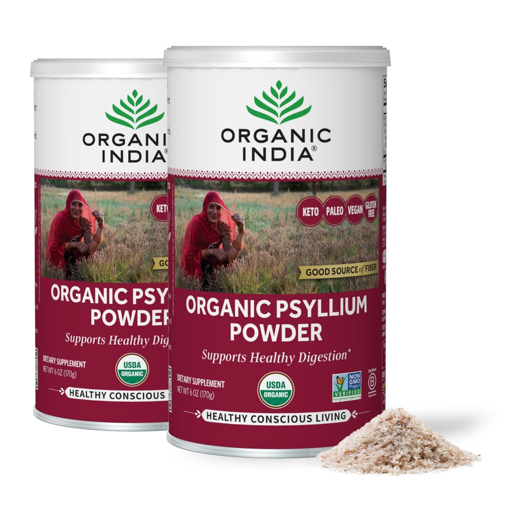 ORGANIC INDIA Psyllium Powder Organic - Fine Grain Psyllium Supplement, Digestion Support, Vegan, Gluten-Free, Non-GMO, Source of Fiber - 6 oz (Pack of 2)