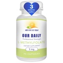 Our Daily Vites L-Methylfolate 5mg/5000mcg – Active 5-MTHF Folate Supplement – High Potency Methyl Folate – Supports Energy & Overall Wellness – Vegan, Non-GMO Capsules – 90 Servings