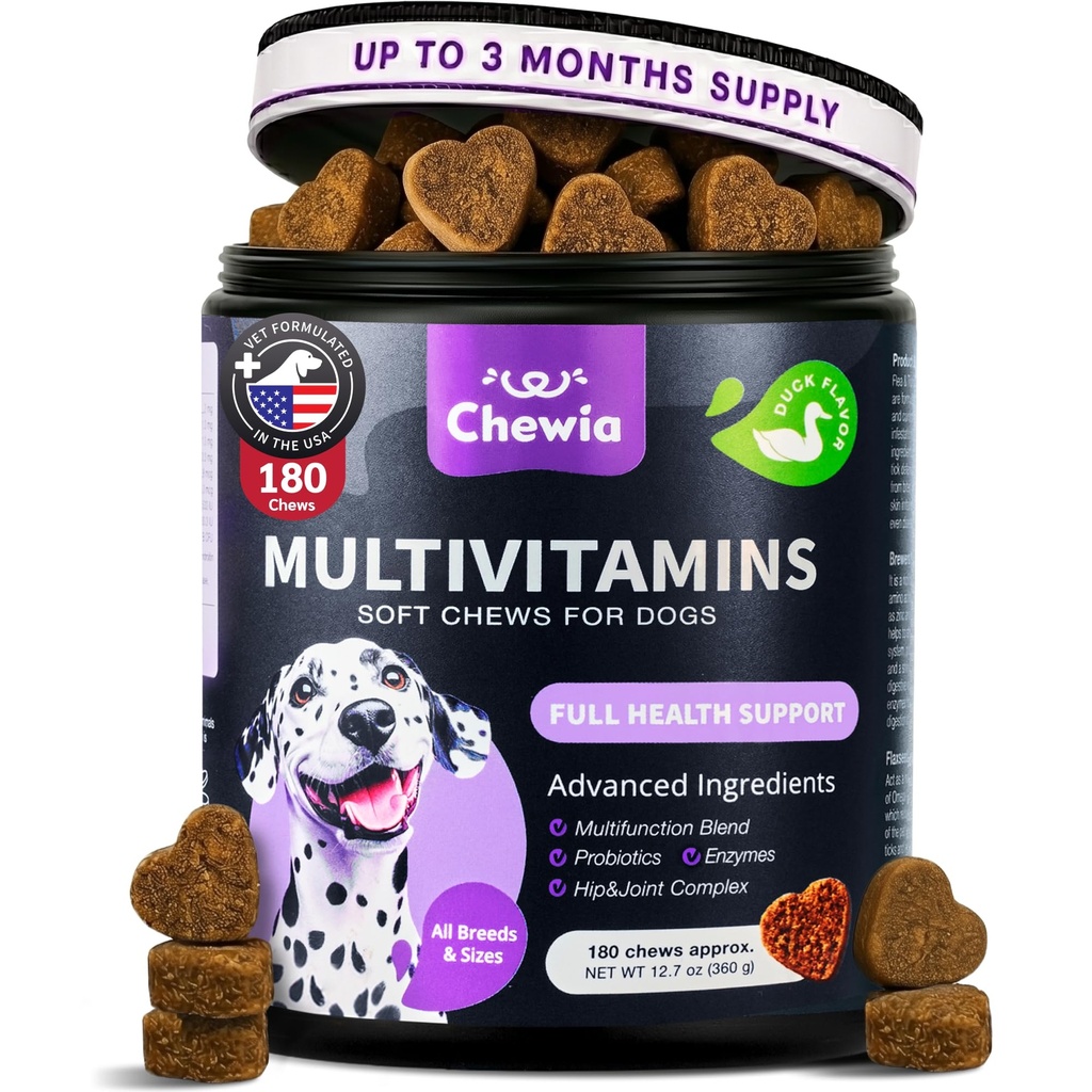 Dog Multivitamin Chews – 15 in 1 Vitamins for Hip & Joint, Immune and Skin | Daily dog vitamins and supplements for hip & joint, immune defense and skin & coat support in puppies, adult and senior dogs