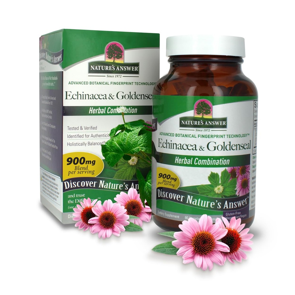 Nature's Answer Echinacea & Goldenseal | Dietary Supplement | Supports a Healthy Immune System | Non-GMO & Kosher Certified | Vegetarian/Vegan Capsules 90ct