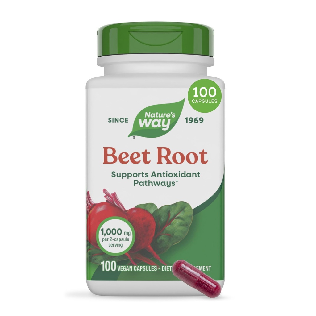 Nature's Way Beet Root Capsules, Supports Antioxidant Pathways*, 1000 mg Beet Root per 2-Capsule Serving, Helps Neutralize Free Radicals*, Vegan, 100 Capsules