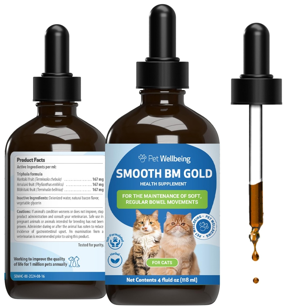 Pet Wellbeing Smooth BM Gold for Dog & Cats - Constipation Relief & Stool Softener, Supports Healthy Bowel Movements - Natural Herbal Supplement 4 oz (118 ml)
