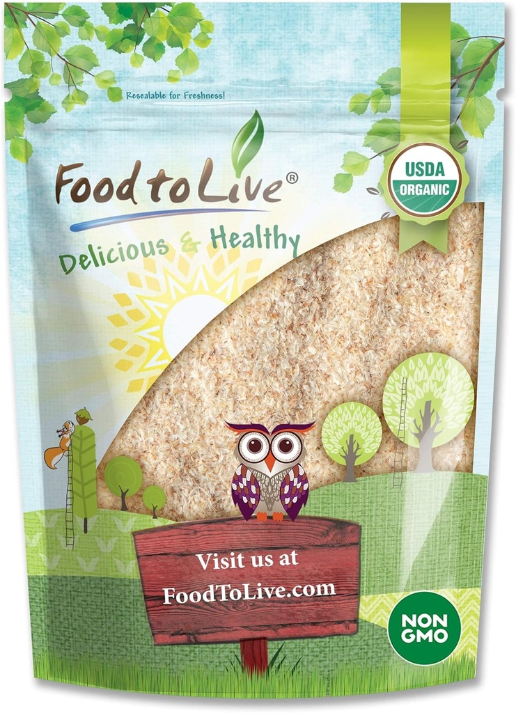 Food to Live - Organic Whole Psyllium Husks, 1 Pound - Non-GMO Flakes, Vegan, Unsweetened, Unflavored, Rich in Dietary Fiber, Natural Food Thickener, Great for Baking