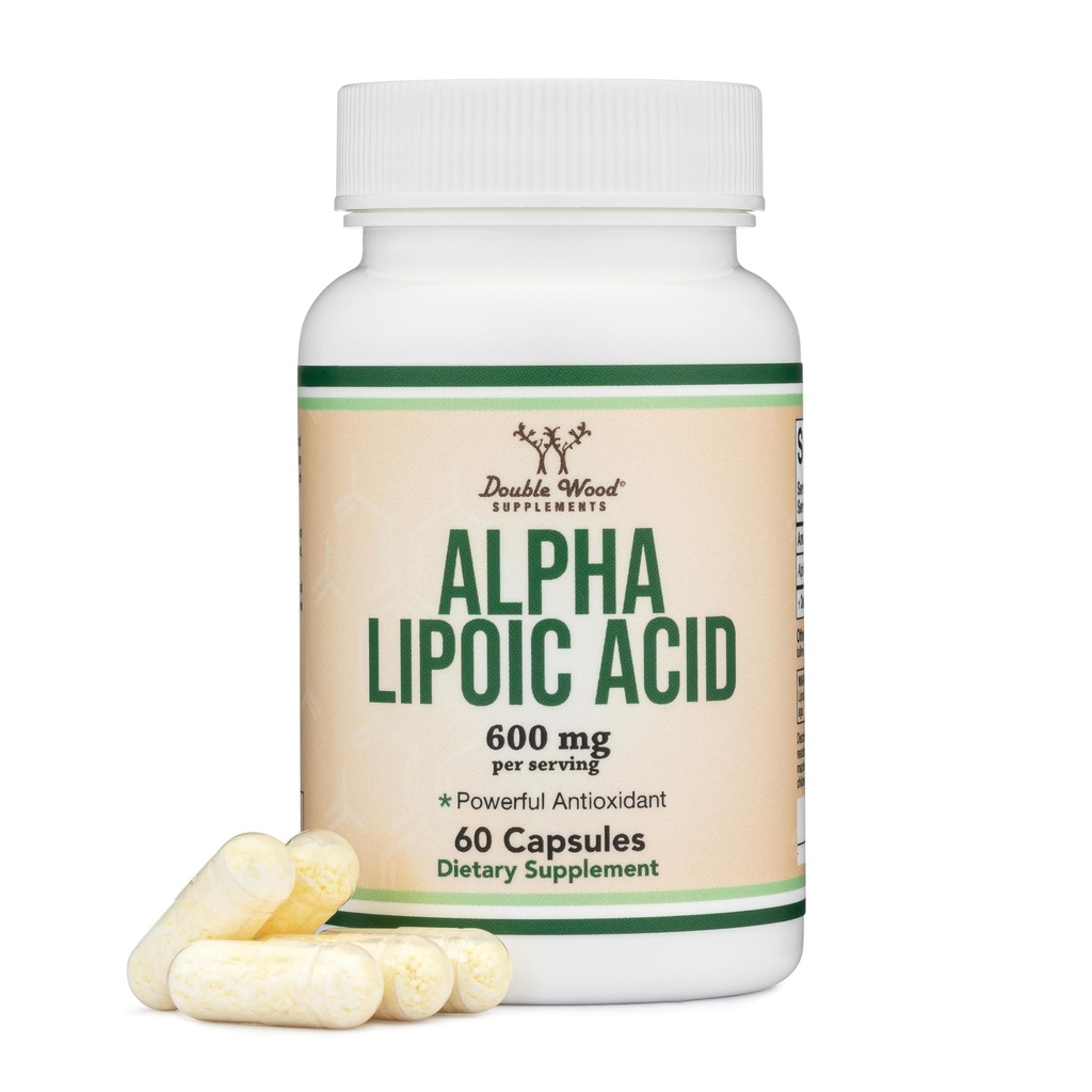 Alpha Lipoic Acid 600mg per Serving, 60 Capsules (Third Party Tested, Non-GMO, Gluten Free, Vegan Safe) Cellular Energy Support (ALA Supplement) by Double Wood