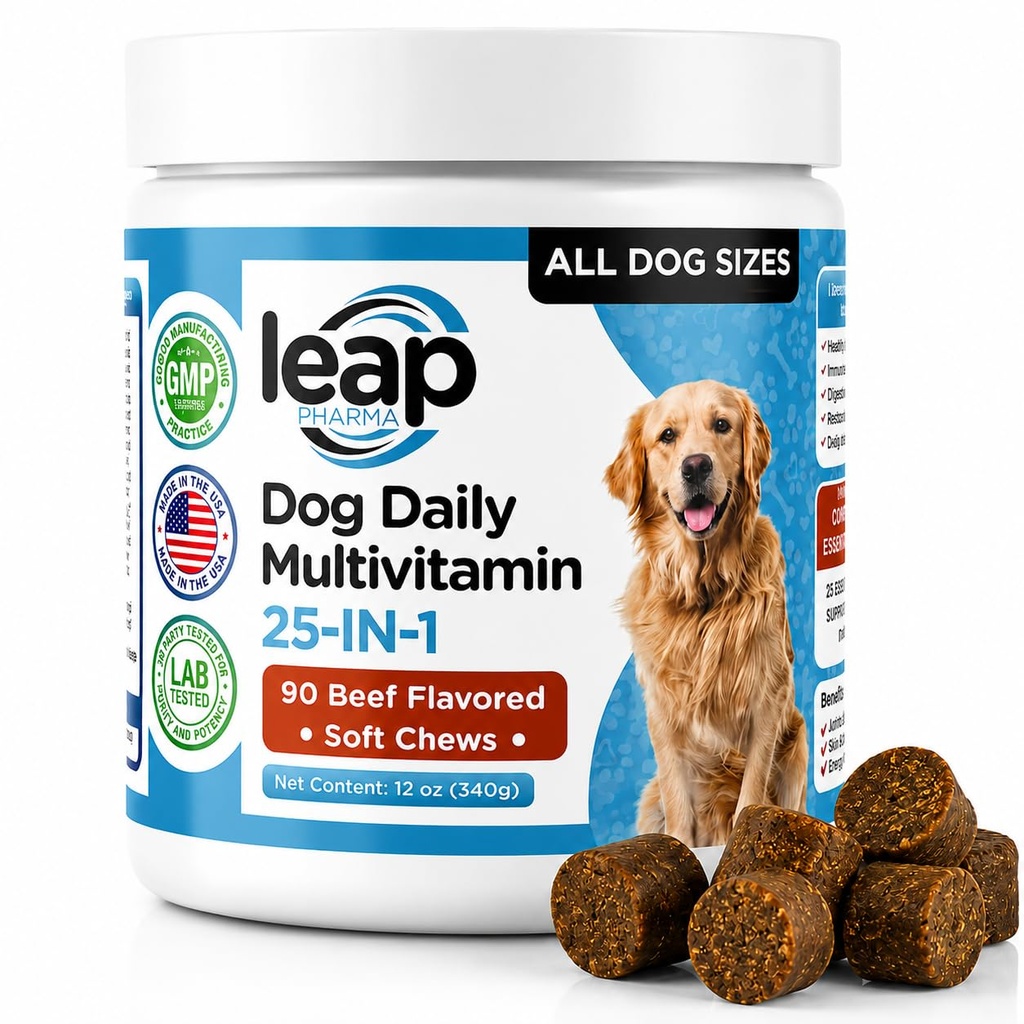 Multivitamins &Supplements for Dogs - Krill Oil, Omega 3,6,9, pre&probiotics, Essential Vitamins, for Hip & Joints, Skin &Coat,Digestive, Immunity Support (90 Chews)
