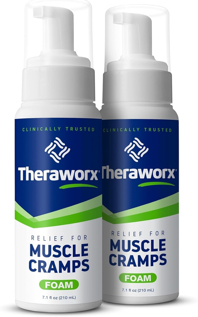 Theraworx Relief for Muscle Cramps Foam, 7.1 Oz (2 Count) | Clinically Trusted, Fast-Acting Muscle & Leg Cramp Relief, Made with Magnesium Sulfate. Paraben-Free, no mess or strong odor.