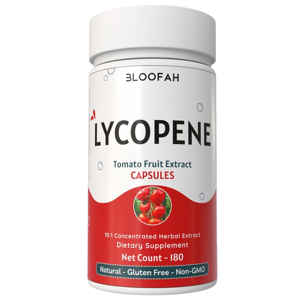 Lycopene Tomato Extract 500mg Capsules | Natural Lycopene Rich Herbal Supplement | Naturally-Occurring Carotenoid | 100% Pure, Non-GMO & Gluten Free Formula - 180 Count