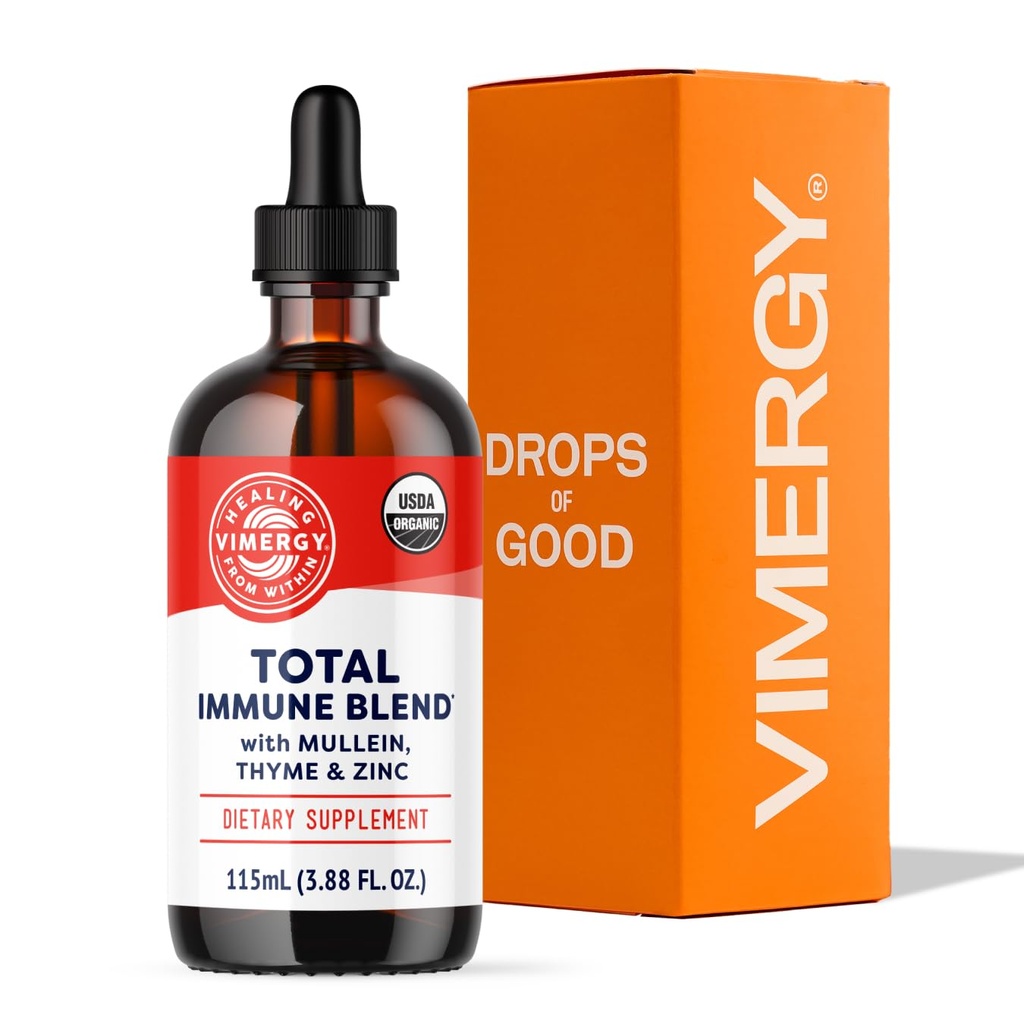Vimergy USDA Organic Total Immune Blend* Liquid Supplement, 57 Servings Fast-Absorbing Immune Support – All-Season, Zinc, Thyme and Mullein Drops Non-GMO, Vegan, Immunity Support for Adults (115 mL)