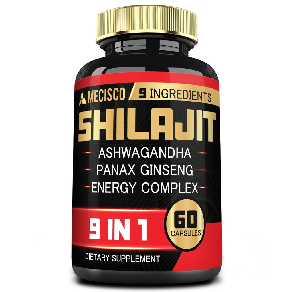 Shilajit Supplement with Ashwagandha Root, Panax Ginseng, L-Arginine, Chaga & More - Shilajit Pure Himalayan Organic - Immune System, Energy Production, Stamina & Comfortable Mood - 60 Capsules