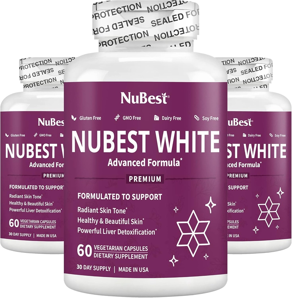 NuBest White - Supports Beautiful and Radiant Skin with Glutathione, Milk Thistle Extract, L-Cysteine, Precious Herbs and Vitamins (3 Pack)