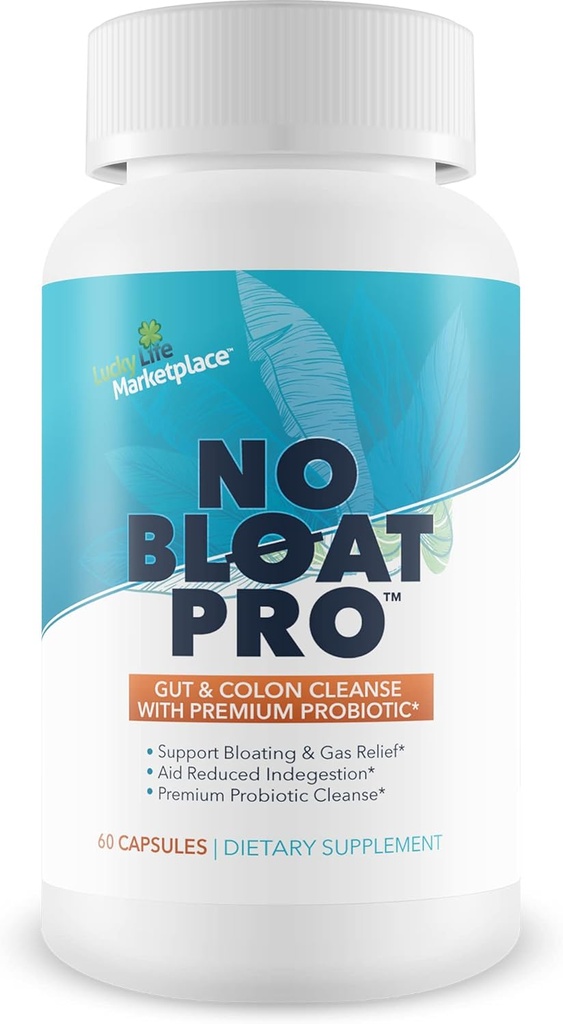 No Bloat Pro - Gut & Colon Cleanse with Premium Probiotic Support - Support Bloating & Gas Relief - Contains Fennel & Ginger - Promote Colon Health & Digestive Health - Aid Regularity & Digestion