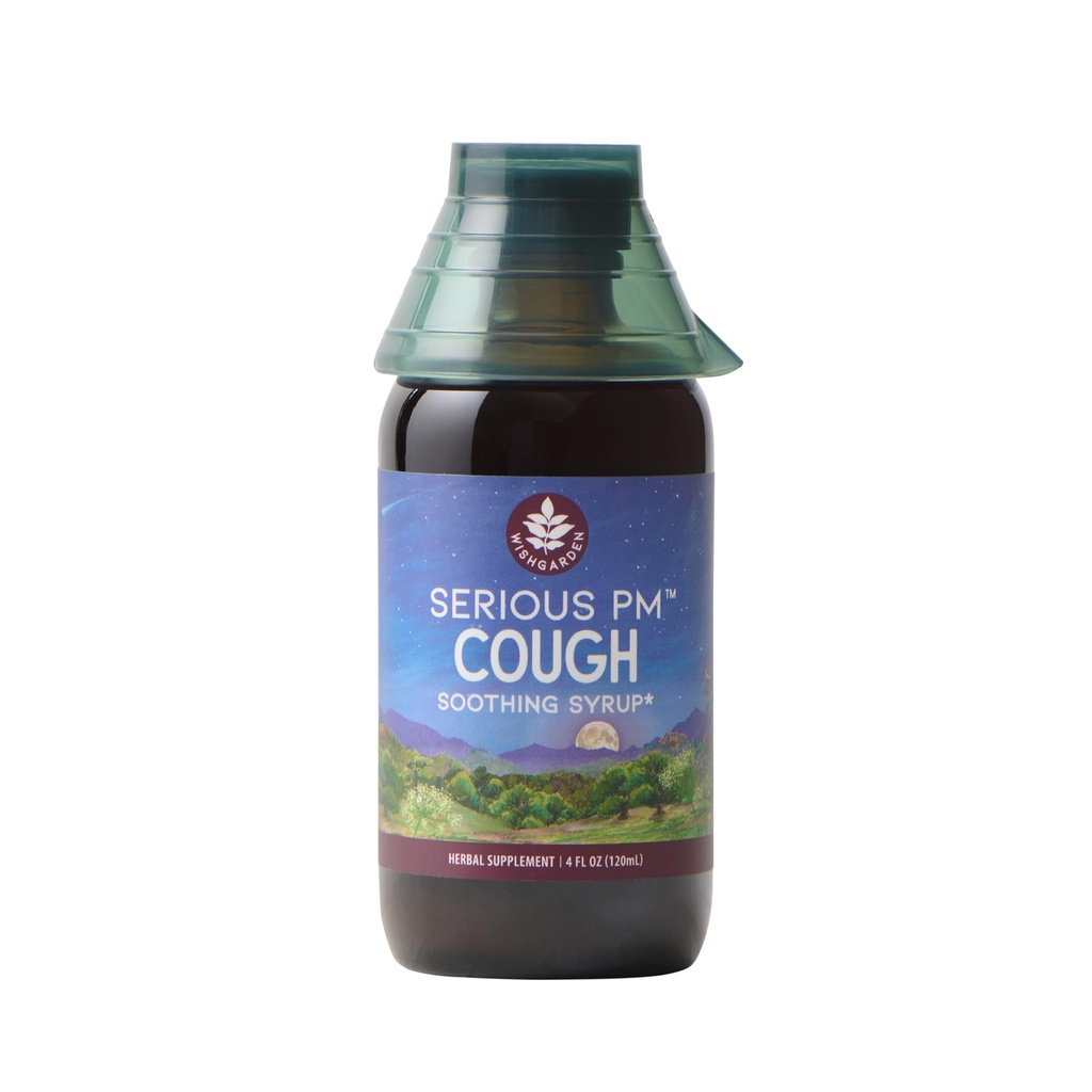 WishGarden Herbs Serious Cough PM Soothing Syrup - Natural Herbal Nighttime Cough Suppressant for Adults with Mullein Leaf Calms Cough Reflex, Normalizes Mucus Production, Supports Restful Sleep, 4oz
