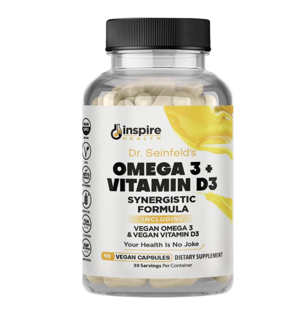 Dr. Seinfeld Vegan Algae Omega 3 and Vitamin D3 Supplement for Men and Women 90Ct