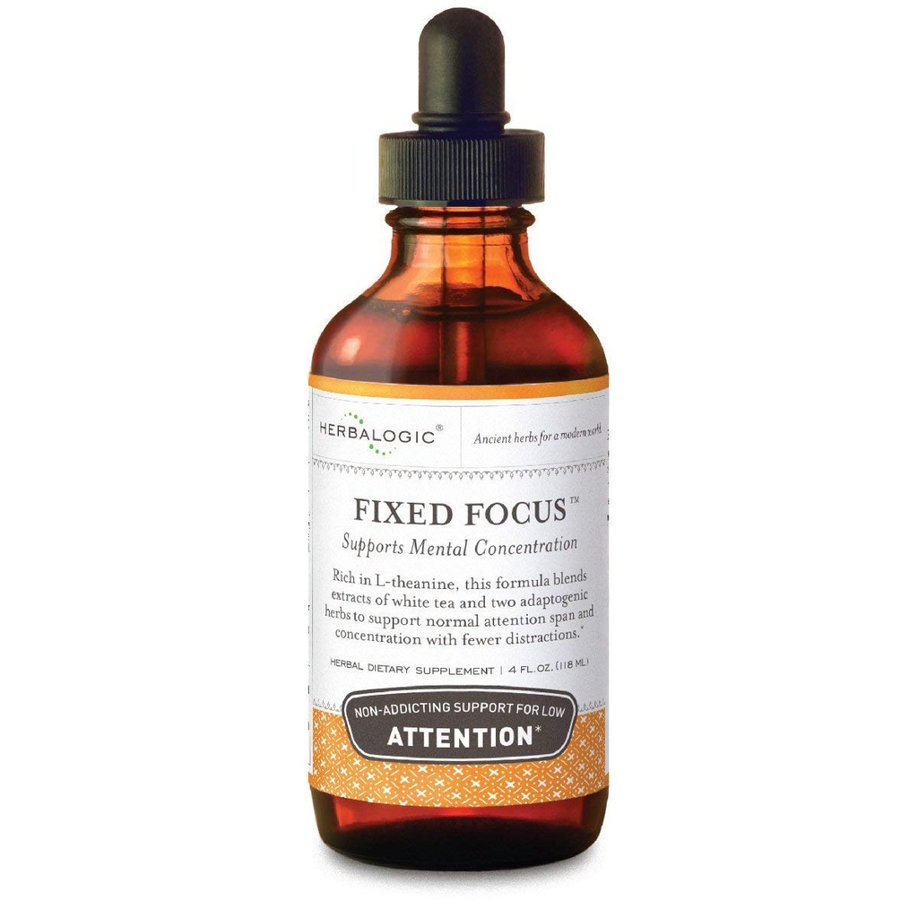Herbalogic - Fixed Focus Liquid Herb Drops - Non-Addicting Support for Increased Attention, Concentration & Focus - Contains White Tea, a Naturally Balanced Source of L-Theanine & Caffeine - 4 Fl. Oz.