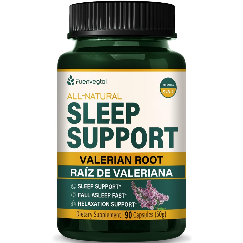 Valerian Root Extract Sleep Support Capsules, Passion Flower Supplement for Better Sleep, Fall Asleep Fast & Relaxation. Pastillas de Valeriana y Pasiflora para Dormir Profundamente. 90 Count