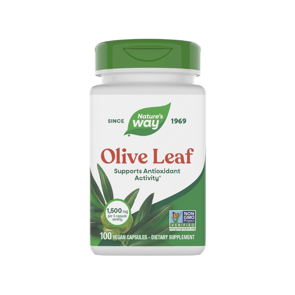 Nature's Way Olive Leaf, Supports Antioxidant Activity*, Olive Leaf Herbal Capsules, 1,500 mg per 3-Capsule Serving, Non-GMO Project Verified, Gluten Free, 100 Vegan Capsules (Packaging May Vary)