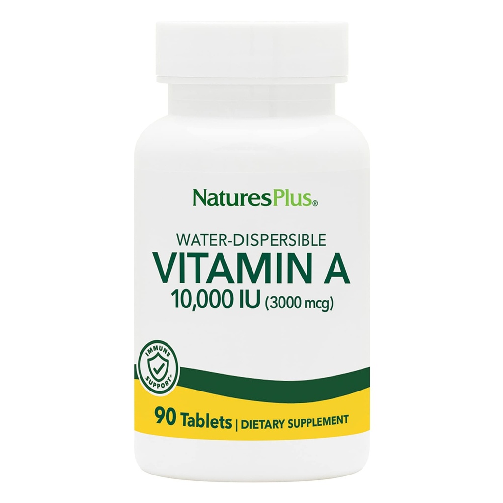 NaturesPlus Vitamin A 10,000 IU - 90 Water-Dispersible Tablets - Vision, Skin & Immune Health Support - 90 Servings