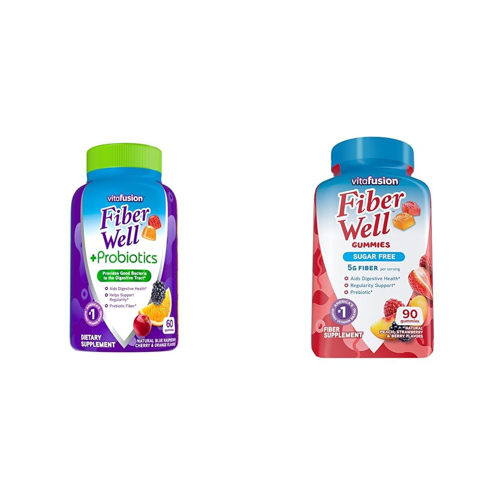 Vitafusion Fiber Well + Probiotics Gummies for Adults, 60 Count Sugar Free Fiber Gummies, 90 Count