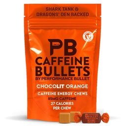 Caffeine Bullet Energy Chews - Chocolate Orange. 40 * 85mg - Faster Kick Than Pills, Gels and Gum. Sport Science for Running, Cycling, Gaming & A Pre Workout Endurance Boost.
