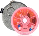 INVODA Weekly Pill Organizer 7 Compartment Rotating Pill Box for Daily Medication & Vitamins - Portable Travel Pill Case Fish Oil Supplements Vitamins Organizer (Pink+Bag)