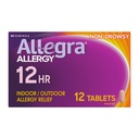 Allegra Adult 12-Hour Allergy Relief Tablets, Non-Drowsy Indoor and Outdoor Allergy Medicine, 60 mg Fexofenadine HCI Antihistamine Pill, 12-Count