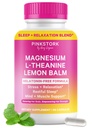 Pink Stork Magnesium Glycinate, L-Theanine, Lemon Balm - Melatonin-Free Magnesium for Sleep Support - Natural Calm and Relaxation - 90 Capsules