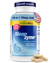 Sleepzyme Sleep Aid for Calm and Relaxation – Melatonin, GABA, 5-HTP, Valerian Root, Magnesium, L-Theanine, Lemon Balm, and Hops for Stress Relief, Quality Sleep, and Energized Mornings – 60 Capsules