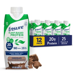 Ensure Plant-Based Protein Shake With 20g Protein, 5g Fiber, Ready to Drink, Chocolate, 11 Fl Oz, 12 Pack