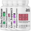 Youth & Tonic Liver Support, Kidney Cleanse, Colon Cleanse & Digestive Enzymes — 4-in-1 Daily Liver, Gut & Urinary Health | 4 Bottles, 180 Count | Men & Women