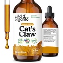 Wild & Organic Cats Claw Herb Supplement - Immune Support - Pure Cats Claw Tincture - Add to Tea Liquid Drops - Uncaria Tomentosa Bark - Vegan, Sugar & Alcohol-Free - 4 fl oz