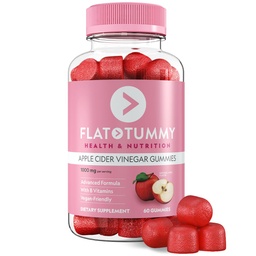 Flat Tummy Apple Cider Vinegar Gummies, 60 Count – ACV Gummies, Detox, Support Gut Health – Vegan-Friendly, Non-GMO - Beet and Pomegranate Superfood Powders, Vitamins B6, B9 & B12