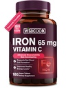 Iron Supplement for Women Men, High Potency Iron 65mg with Vitamin C 250mg, Stomach Friendly Iron Pills for Red Blood Cell & Immune Support, Vegan, Non-GMO & Gluten Free, 180 Tablets