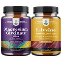 Bundle of Magnesium Glycinate Capsules for Women & Men for Mood and Relaxation and L-lysine Essential Amino Acids for Eye Health Lip Care Bone Support Immune System Support Muscle Growth