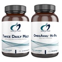 designs for health Fish Oil + Multivitamin Bundle - OmegAvail Hi-Po (60 Softgels) EPA DHA TG Omega-3 with Twice Daily Multi (60 Capsules) Premium Multivitamin/Mineral with Active B Vitamins