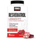 Force Factor Resveratrol Longevity & Anti-Aging, Trans-Resveratrol with Grape Seed Extract, Quercetin & Vitamin C, Anti-Aging Supplement for Cellular Health & Heart Health, Mixed Berry, 60 Soft Chews