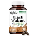 Wild & Organic Black Walnut Hull Capsules 900 mg - Detox & Cleanse Support - Black Walnut Supplement - Juglans Nigra Herb Powder - 60 Days of Supply - Vegan, No Fillers, Non-GMO - 120 Count