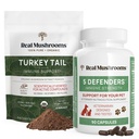 Real Mushrooms Turkey Tail Powder for Humans (45 Servings) & Turkey Tail for Pets (90ct) - Powder & Capsules Bundle for Immune Support - Vegan, Non-GMO, Grain-Free, Gluten-Free