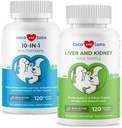 Milk Thistle + 10 in 1 Multivitamin for Dogs - Liver Support, Skin and Coat Health, Digestive Health, Hip and Joint Support and Heart Health.