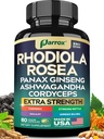Rhodiola Rosea Panax Ginseng Ashwagandha Cordyceps Mushroom Turmeric Ginkgo Biloba Stinging Nettle Adaptogen Blend Supplement Capsules for Daily Wellness Support – 60 Capsules