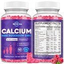 Calcium Potassium Magnesium Gummies for Kids & Adults, with Hydrolyzed Collagen, Zinc, Phosphorus, Multivitamin for Sleep, Bone Strength, Density Support, Sugar Free,Raspberry 2 Pack