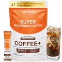 Mushroom Coffee with 9 Adaptogenic Mushrooms, Collagen, Lion’s Mane, KSM-66 Ashwagandha & L-Theanine, Smooth Low-Acidity Instant Coffee for Focus Energy Digestion Immunity, No Bitter Taste, 30 Sticks