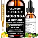 Organic Moringa Liquid Drops, Pure Moringa Leaves w. Turmeric Black Pepper Vitamin C E - Antioxidant, Joint, Digestive & Immune for Men & Women, 6X Absorption Than Capsules Powder Gummies or Pills