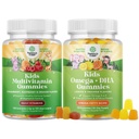 Bundle of Plant Based Kids Multivitamin Gummies with Vitamins A C D3 E B Zinc and DHA Omega 3 Gummies with Vegetarian 6 9 for Vision Brain Immunity Support Non-GMO Gluten Free Gelatin Free Supplement